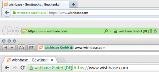 Aussehen der Adresszeile von wishbase.com in verschiedenen Browsern